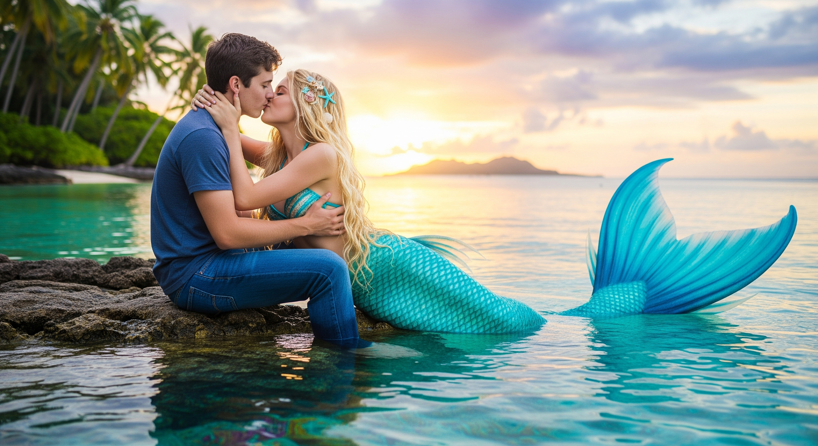 A person and person kissing in
                        waterAI-generated content may be incorrect.